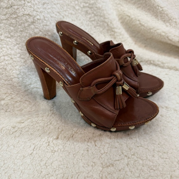 YSL Wood Heel Platform upper leather bow slides 37 - Picture 5 of 13